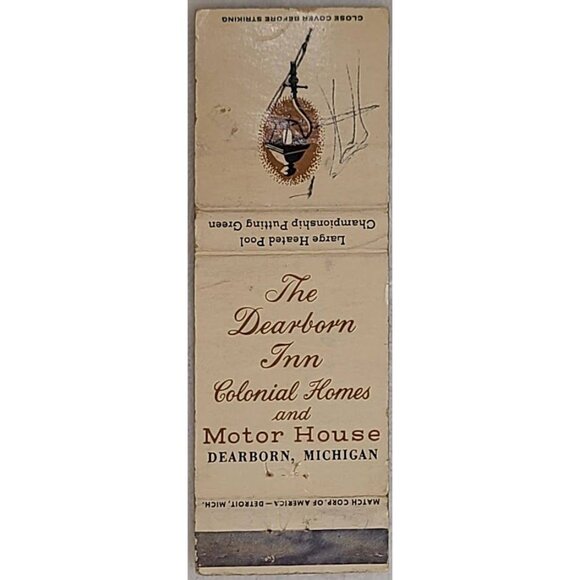 Vintage Matchbook Cover Dearborn Inn and Edward’s Tavern Dearborn MI Michigan - Picture 2 of 5